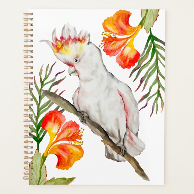 Agenda Dibujo acuarela de un loro de cacatúa (Anverso)