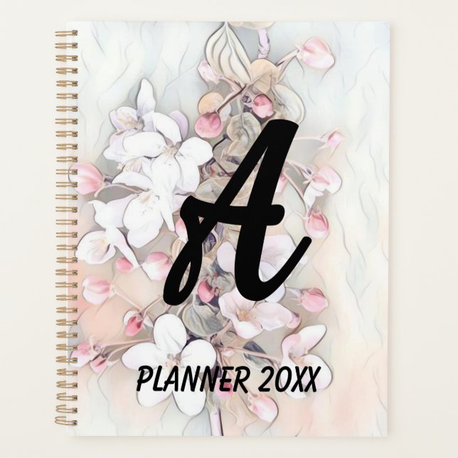 Agenda Dibujo de flores de cerezo blanco y blanco mínimo (Anverso)