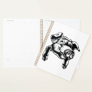 Agenda Dibujo de granja de cabeza de cerdo en blanco y ne