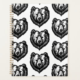 Agenda Dibujo de tinta de la cara de oso en blanco y negr
