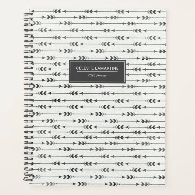 Agenda Dibujo de tinta negra en el Boho personalizado 202 (Anverso)