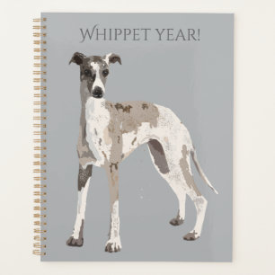 Agenda Dibujo de Whippet en negro, blanco y gris