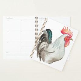 Agenda Dibujo manual de acuarela de un gallo