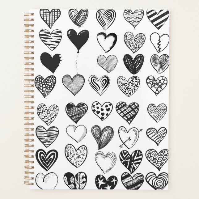 Agenda Dibujos de corazones blancos y negros (Anverso)