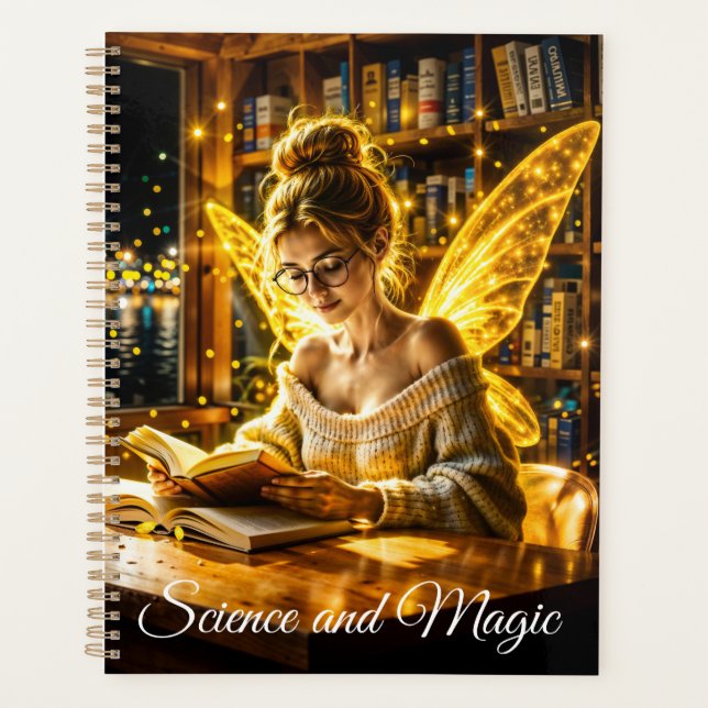 Agenda Diez de hadas lindo leyendo luz mágica chispas (Anverso)