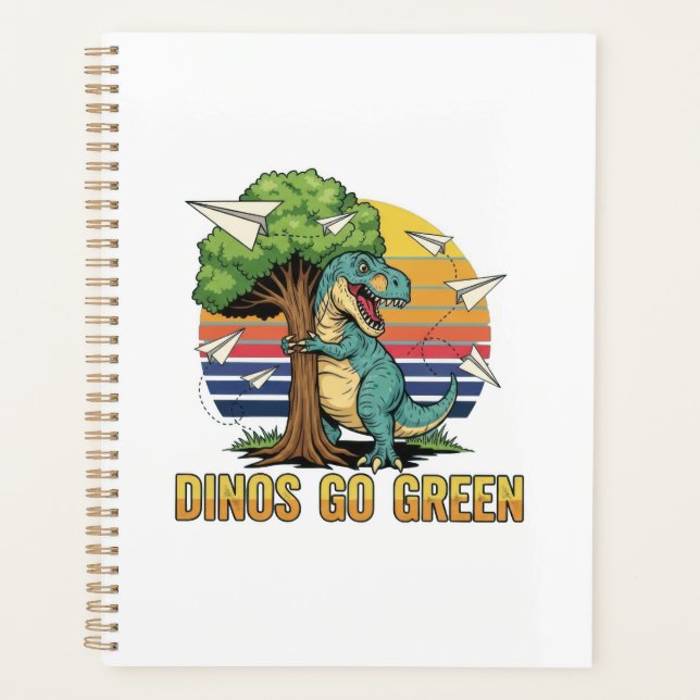 Agenda Dinos Go Green – Retro Eco Dinosaur Design (Anverso)