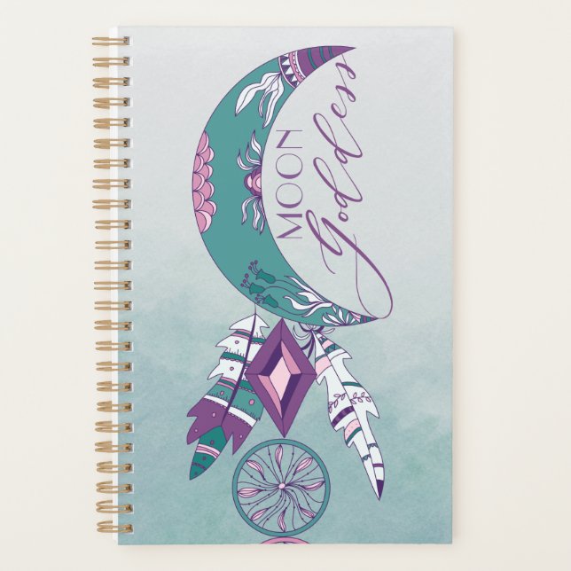 Agenda Diosa de la Luna Verde azulado Boho Dreamcatcher G (Anverso)