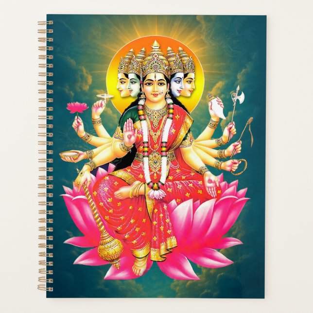 Agenda Diosa Gayatri Devi en la deidad hindú de Lotus (Anverso)