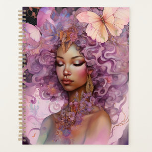 Agenda Diosa Negra Arte de fantasía morado rosado