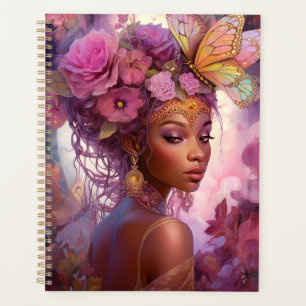 Agenda Diosa Negra Arte de fantasía morado rosado