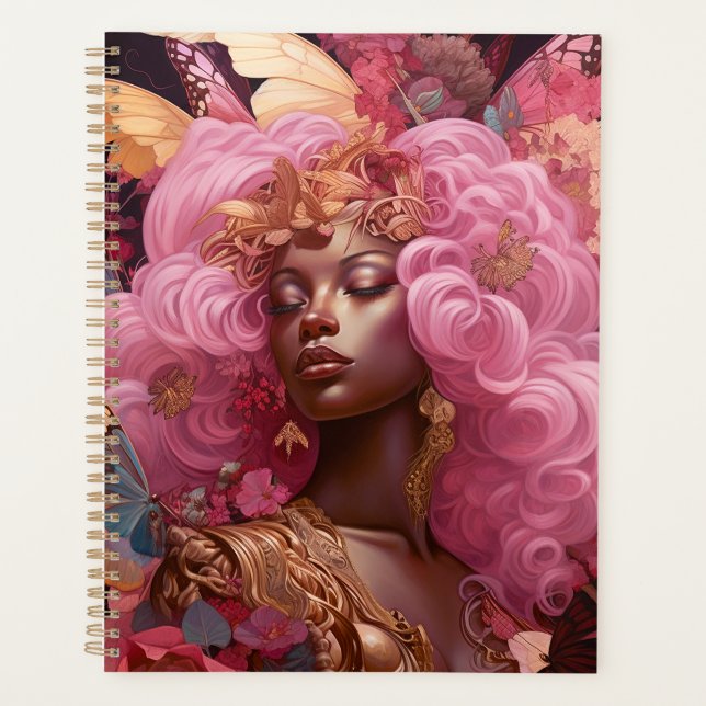 Agenda Diosa negra en rosa y oro (Anverso)