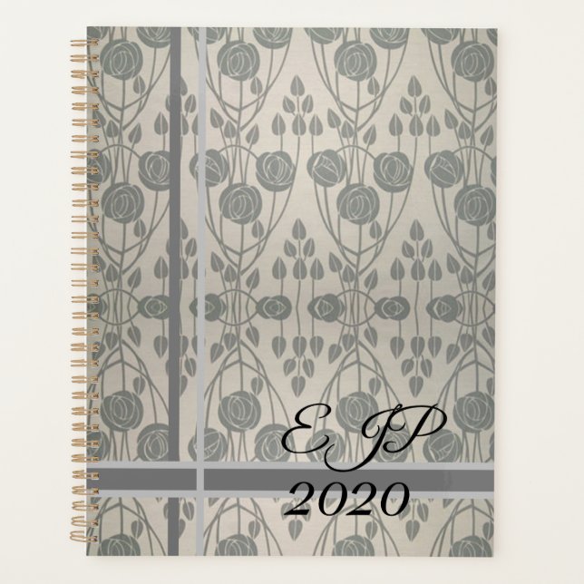 Agenda Diseñado Art Nouveau de moda en grises, monogramad (Anverso)