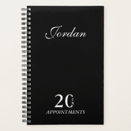 Agenda Diseñador diario de nombre blanco negro simple