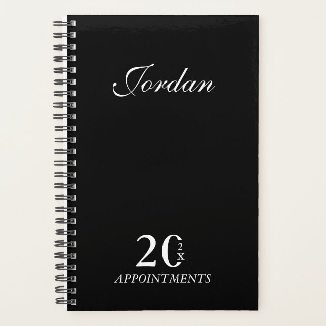 Agenda Diseñador diario de nombre blanco negro simple (Anverso)