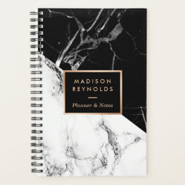 Agenda Diseñador moderno de textura de mármol blanco negr