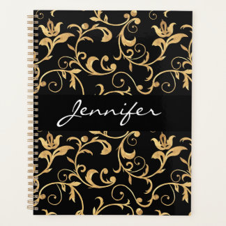 Agenda Diseñador Royal Black and Gold Damask Personalizad