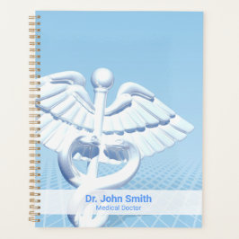 Agenda Diseño azul médico 3D blanco Caduceus