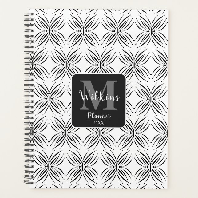 Agenda Diseño blanco negro de mariposa de la personalizad (Anverso)