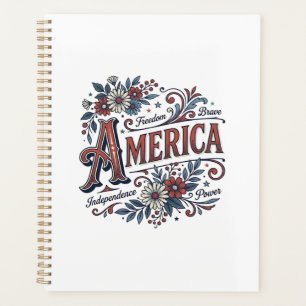 Agenda Diseño de camisa floral patriótica Vintage Merica_