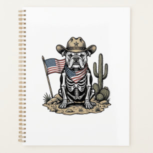 Agenda Diseño de camiseta patriota de perro esqueleto vaq