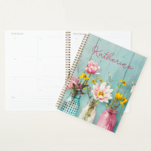 Agenda Diseño de flor de primavera con nombre