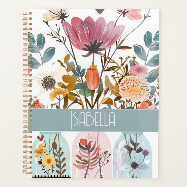 Agenda Diseño de flor de primavera con nombre (Anverso)