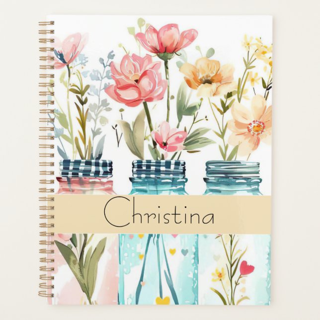Agenda Diseño de flor de primavera con nombre (Anverso)
