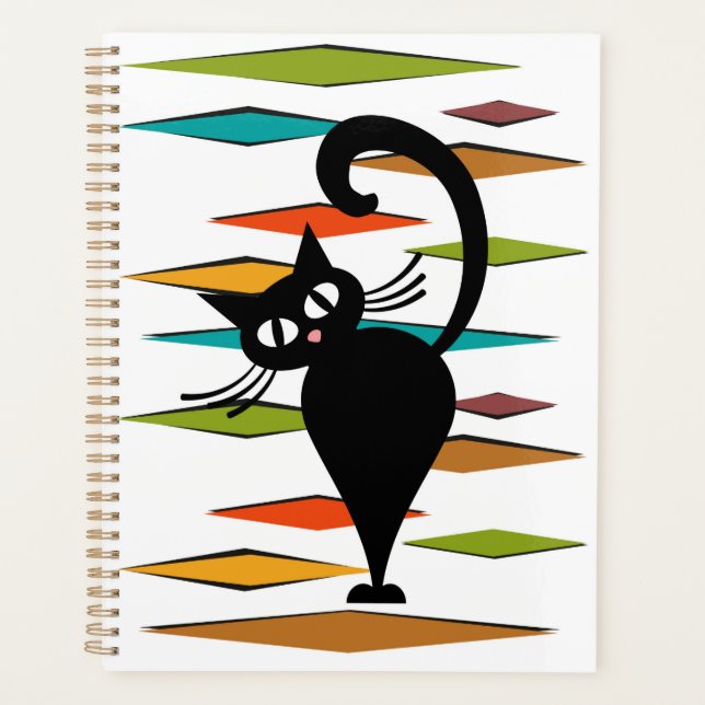 Agenda Diseño de gato negro de Mid Century (Anverso)