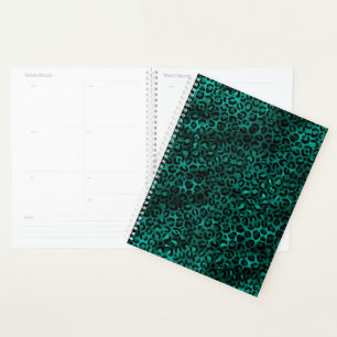Agenda Diseño de la serie Leopardo verde azulado y dorado