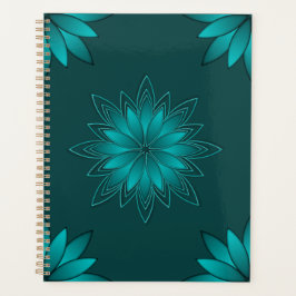 Agenda Diseño de Mandala de Hoja Verde Azulada sobre Cian