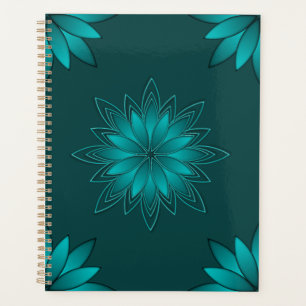 Agenda Diseño de Mandala de Hoja Verde Azulada sobre Cian