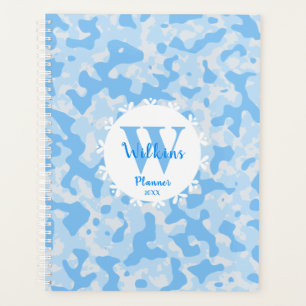 Agenda Diseño de monograma de camuflaje azul femenino