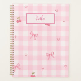 Agenda Diseño de nombre con lazo de cereza en gingham ros