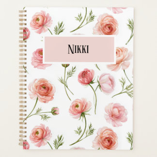 Agenda diseño de patrón floral de ranúnculo