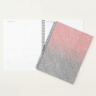 Agenda Diseño de Purpurina Girly Rosa Gold & Silver Ombr