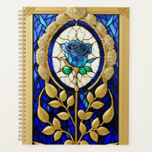 Agenda Diseño de Rosa Azul en Vidrio Emplomado