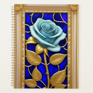 Agenda Diseño de Rosa Azul en Vidrio Emplomado