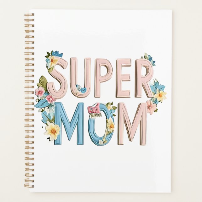 Agenda Diseño de texto floral de Super Mom (Anverso)