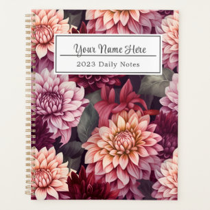 Agenda Diseño del patrón Dahlia rosa rojo acuarela
