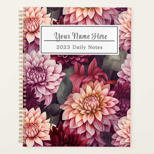 Agenda Diseño del patrón Dahlia rosa rojo acuarela (Anverso)
