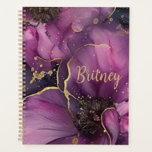 Agenda diseño elegante de flores de color rosa y dorado