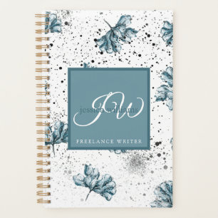 Agenda Diseño floral azul pintado a mano Personalizado
