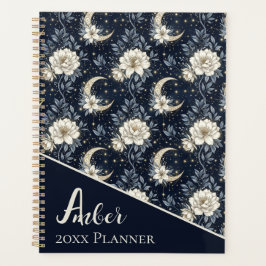 Agenda Diseño floral celestial de medianoche y luna creci
