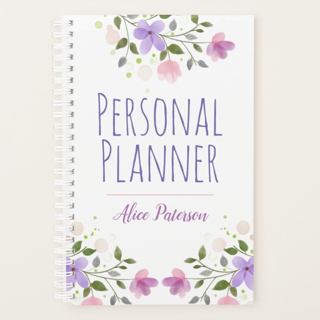 Agenda Diseño floral con nombre del propietario personal (Anverso)