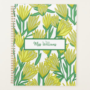 Agenda Diseño floral de arte original amarillo personaliz
