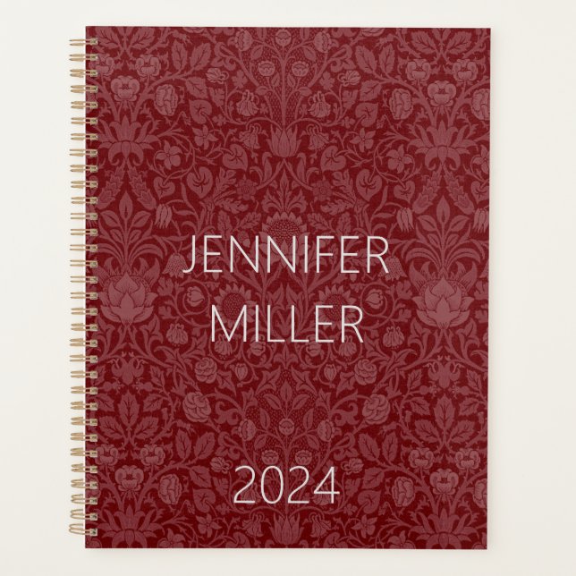 Agenda Diseño floral de estilo oriental en rojo oscuro (Anverso)