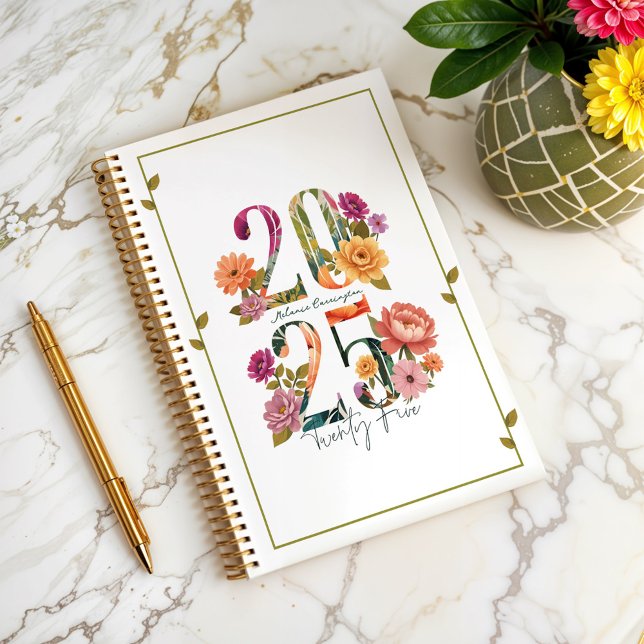 Agenda Diseño florístico botánico de acuarela vibrante 20 (2025 Vibrant Watercolor Botanical Floral Design Planner (Front))