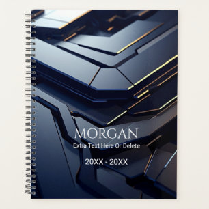 Agenda Diseño geométrico moderno, negro y gris, nombre y 