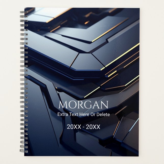 Agenda Diseño geométrico moderno, negro y gris, nombre y  (Anverso)