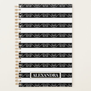 Agenda Diseño moderno con rayas blancas negras